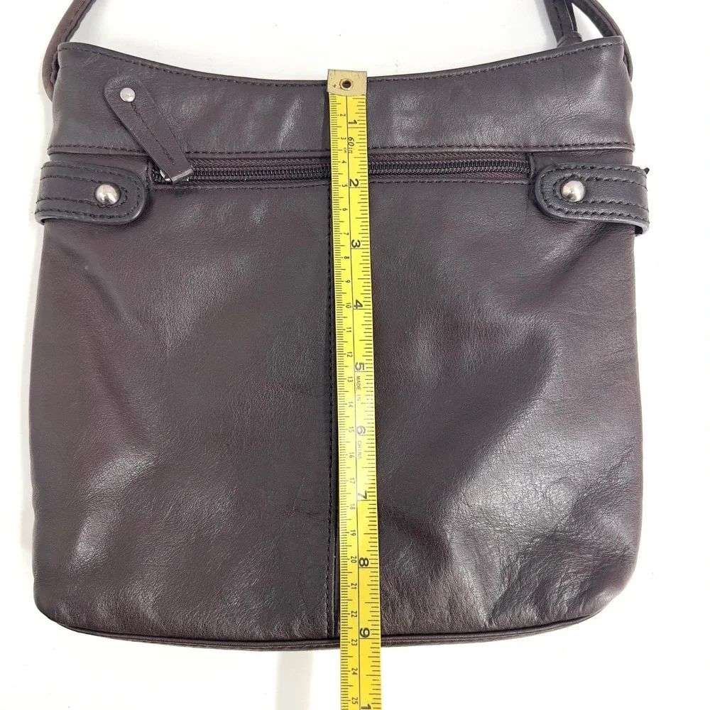Tignanello Womens Crossbody Bag Dark Brown Leather Multi-Pocket Small-Medium